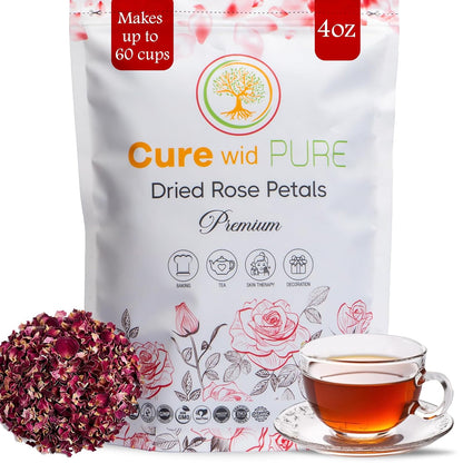 Cure wid Pure Organic Dried Rose Petals 4oz - Food Grade Edible Rose Petals