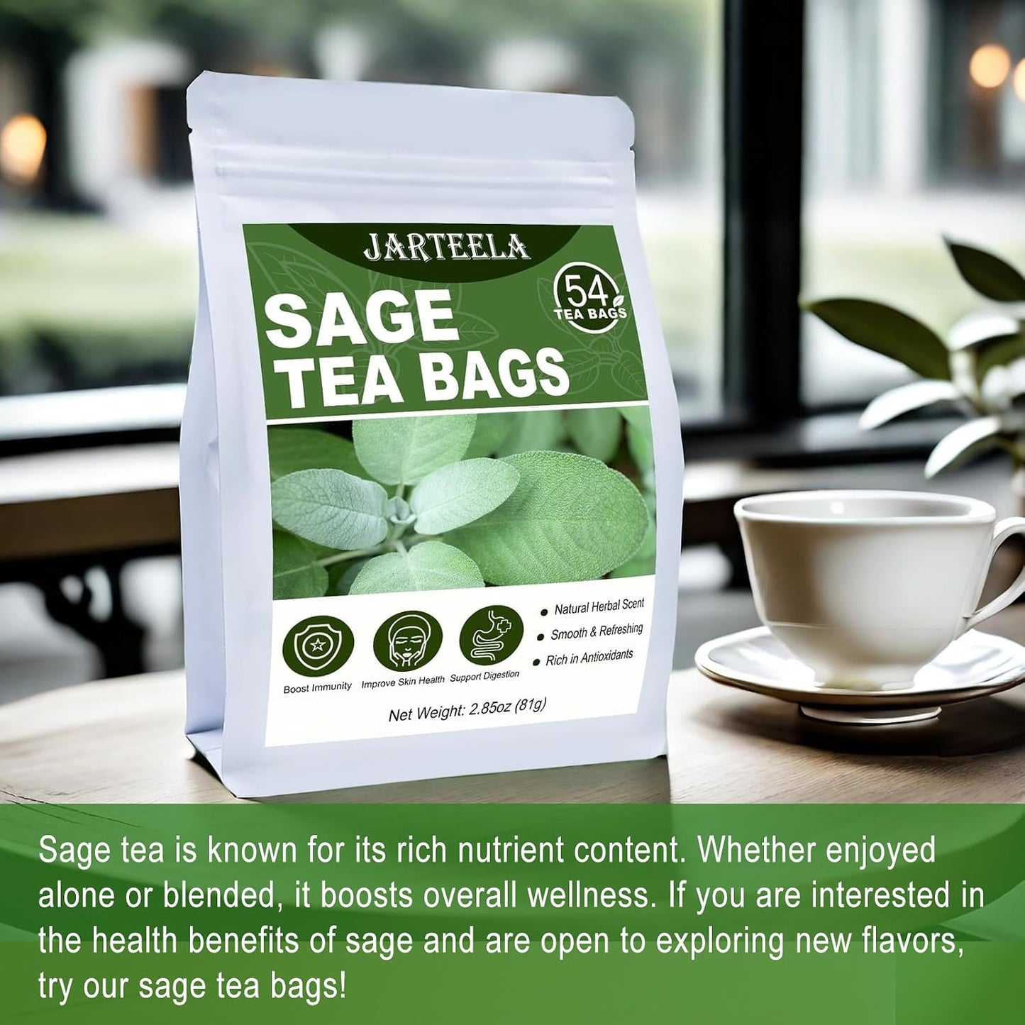 Jarteela Lemon Balm Tea, 1.5g x 60 Count - Natural Melissa Officinalis - Pyramid Herbal Lemon Balm Tea Bags for Digestion - Non-GMO - Caffeine-Free