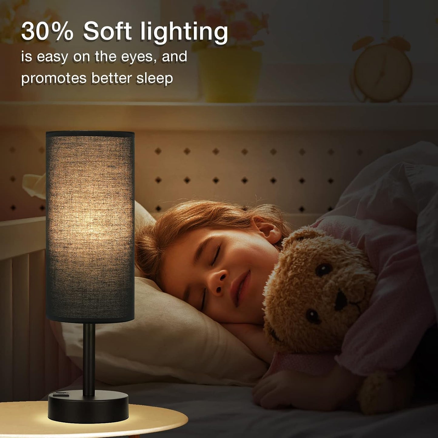 Dicoool Touch Table Lamp for Bedroom, 3 Way Dimmable Bedside Lamp with USB C & A Charging Ports - Small Desk Lamp for Dorm Room, College, Kids, Office, Living Room, White