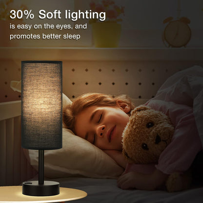 Dicoool Touch Table Lamp for Bedroom, 3 Way Dimmable Bedside Lamp with USB C & A Charging Ports - Small Desk Lamp for Dorm Room, College, Kids, Office, Living Room, White