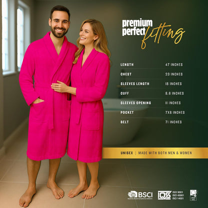 Pearl Linens Cotton Terry Shawl Collar Bathrobe - Soft, Lightweight & Absorbent Unisex Spa Robe for Women & Men - 1 Piece