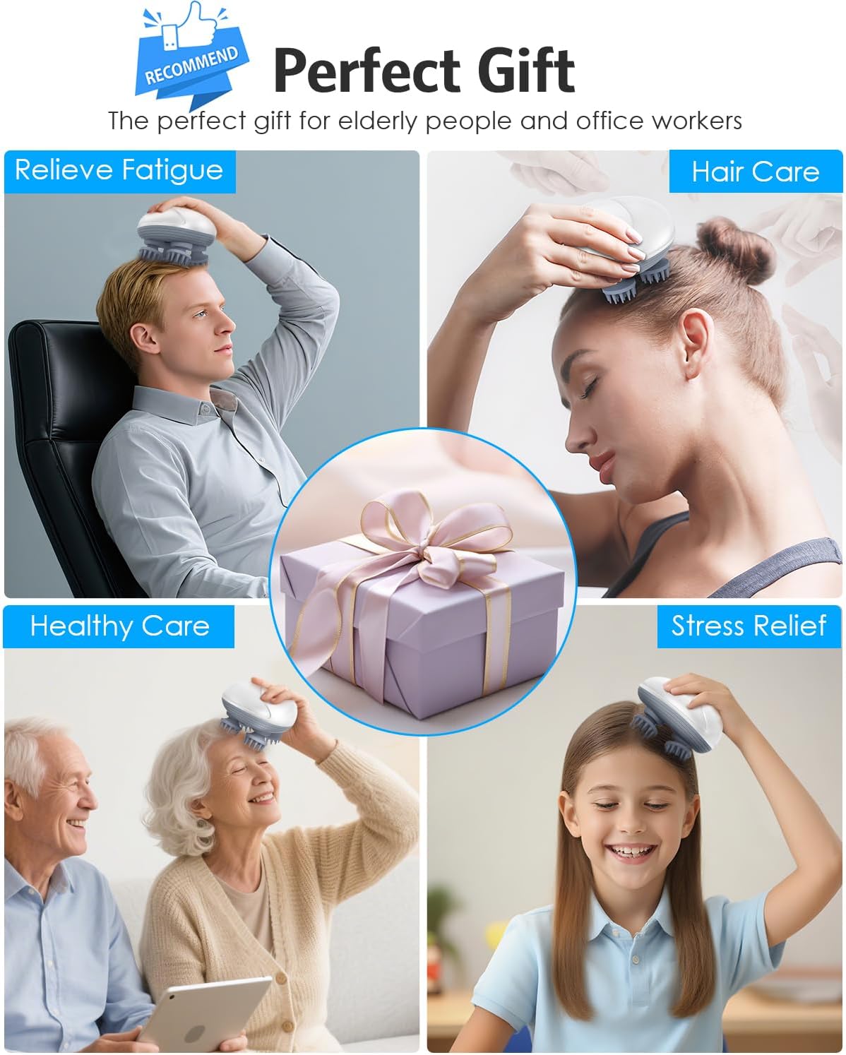 AMIR Upgraded Electric Scalp Massager, Portable Head Massager with Kneading 96 Massage Nodes, Handheld Head Scratcher Massager for Stress Relax and Pain Relief, Ideal Valentine‘s Day Gift for Her/Him