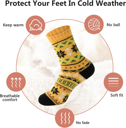 YANGYANG 5 Pairs Winter Warm Thick Crew Knit Socks for Women, Christmas Gifts, Stocking Stuffers