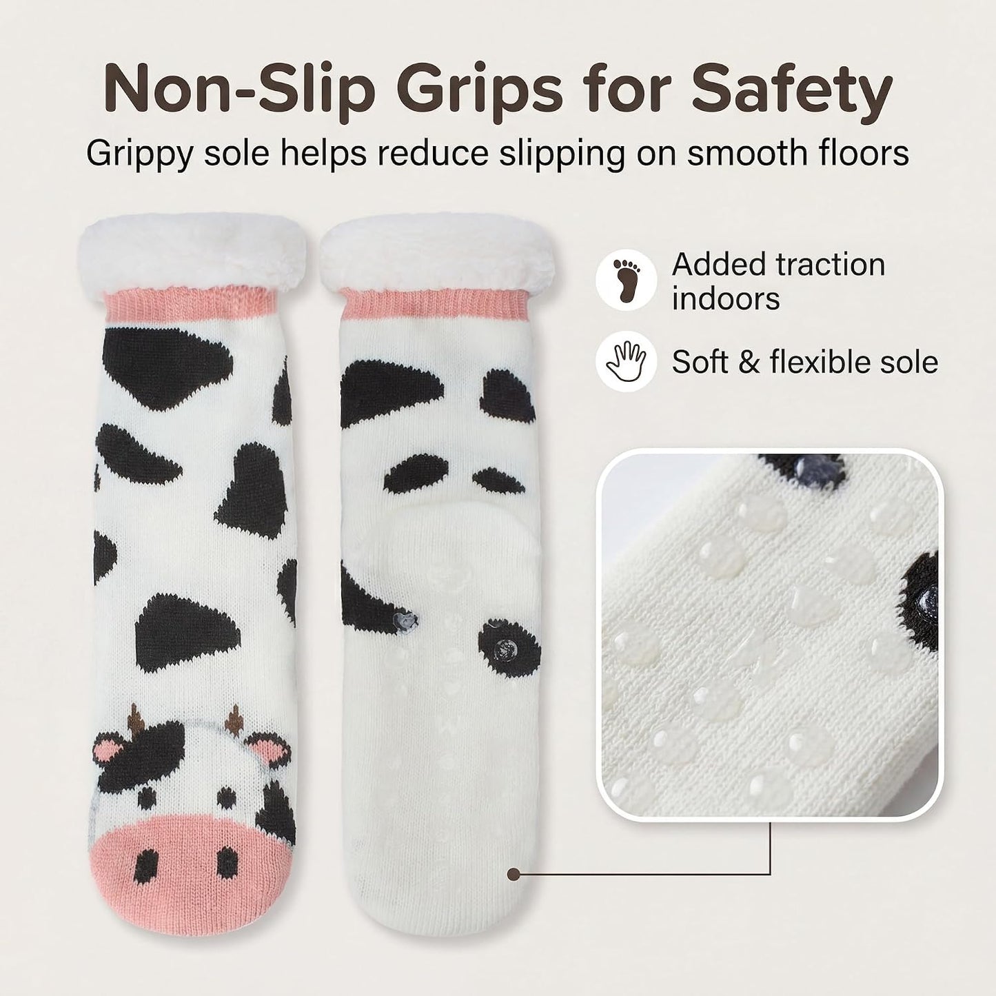 cosyone1997 Fuzzy Slipper Socks for Women Kids with Grips, Cute Animal Sherpa Lined Non-Slip Cozy Winter Socks Gifts