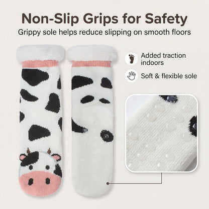 cosyone1997 Fuzzy Slipper Socks for Women Kids with Grips, Cute Animal Sherpa Lined Non-Slip Cozy Winter Socks Gifts