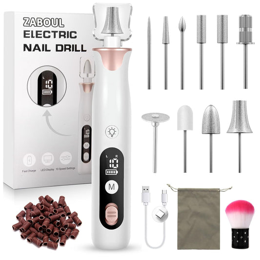 ZABOUL Electric Nail Drill, Professional Nail Filer Buffer Rechargeable Manicure Pedicure Kits for Acrylic Nails Gel Polishing Removing Manicure Salon Home