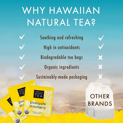 Hawaiian Natural Tea Pineapple Strawberry White & Green Tea Bags, 20 Count