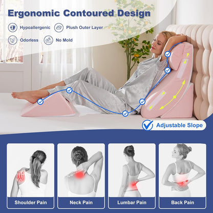 4PCS Orthopedic Bed Wedge Pillow Set for Sleeping, Post Surgery Foam Support Pillows for Back, Neck and Leg Pain Relief, Adjustable Triangle Pillow – Acid Reflux, GERD & Snoring Recovery, White Grey