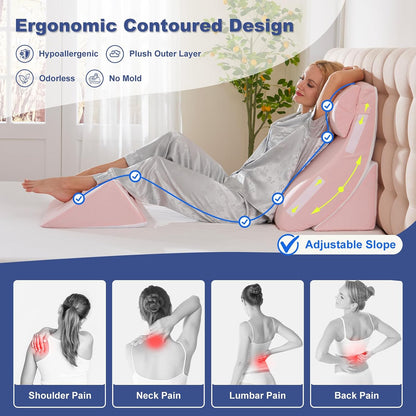 4PCS Orthopedic Bed Wedge Pillow Set for Sleeping, Post Surgery Foam Support Pillows for Back, Neck and Leg Pain Relief, Adjustable Triangle Pillow – Acid Reflux, GERD & Snoring Recovery, White Grey