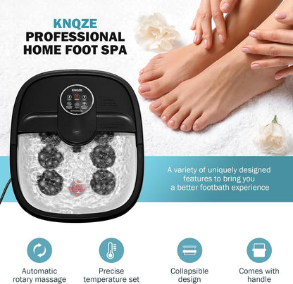 KNQZE Collapsible Foot Spa Bath with Heat & Remote Control, Bubble Massage, Temperature Control, Red Light, Timer, 16 Rollers & Pumice Stone for a Soothing Spa Experience