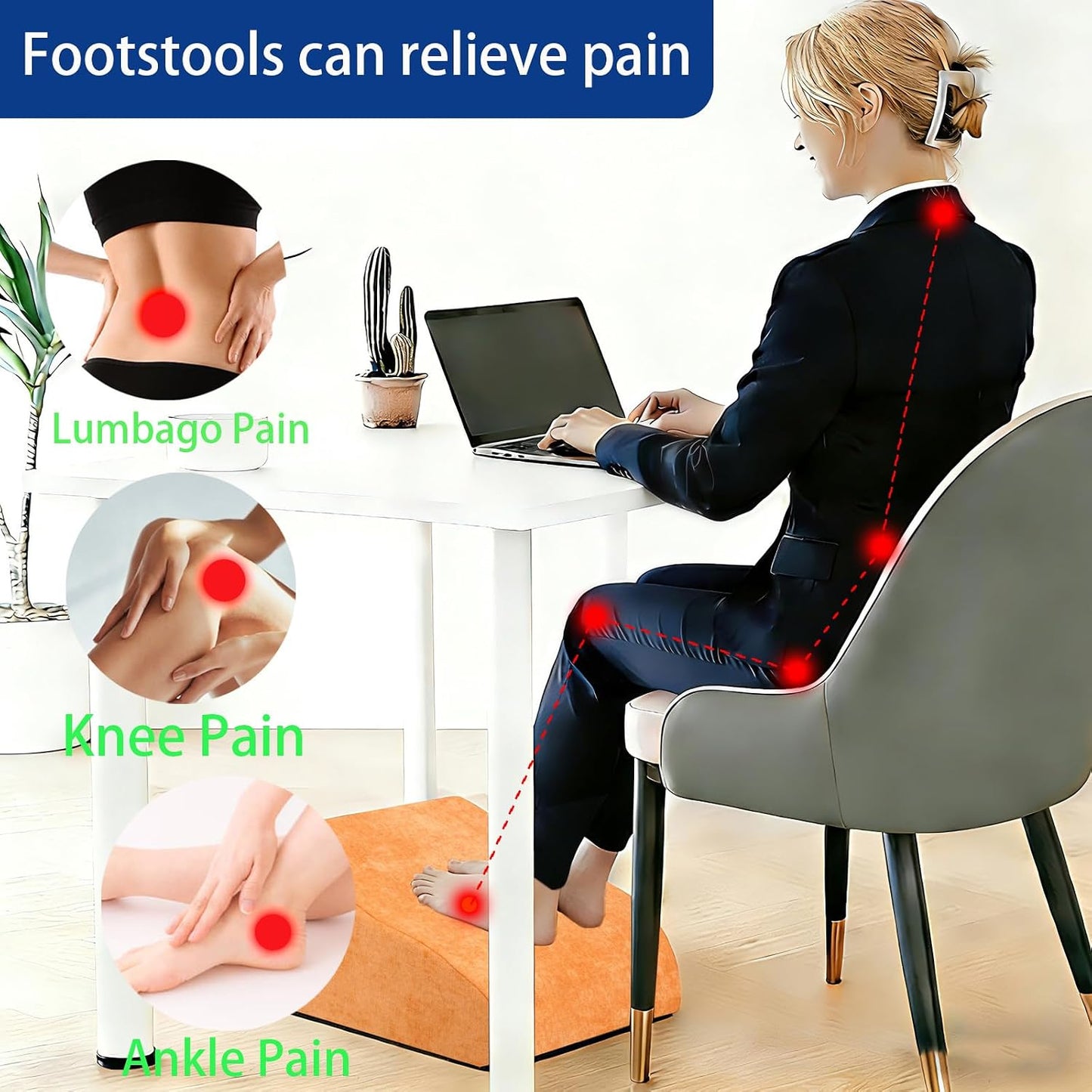 Foot Rest for Under Desk at Work, Ergonomic Under Desk Footrest with Washable Cover for Office, Home & Gaming Leg Elevation Pillow Black