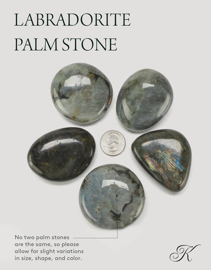 KALIFANO Palm Stone with Healing & Calming Effects - AAA+ Grade High Energy Worry Stone with Information Card - Reiki Crystal Used for Courage (Family Owned and Operated)