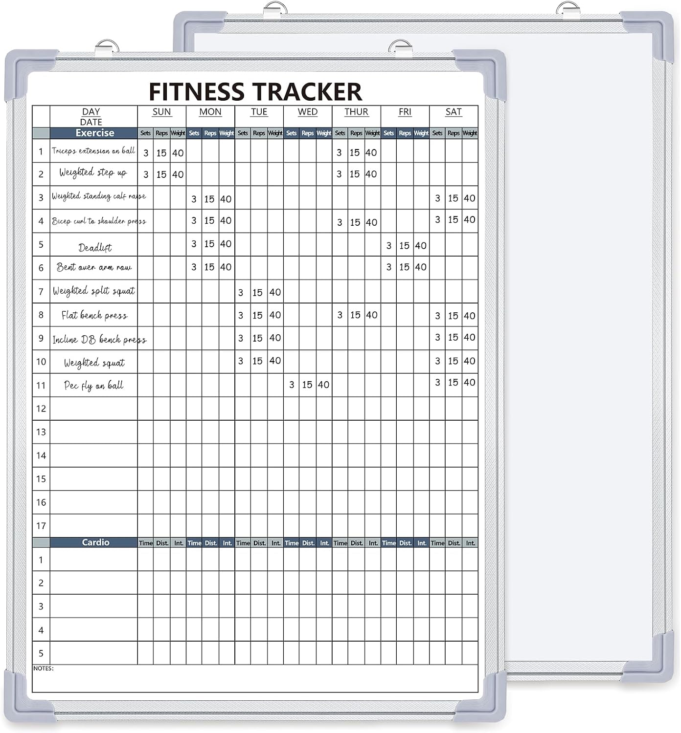 Lincia 16 x 12 Inch Fitness Tracker Whiteboard Workout Calendar for Home Gym Dry Erase Planner Hanging Removable to Do List for Wall Whiteboard with Aluminum Frame for Gym Program(Style A)