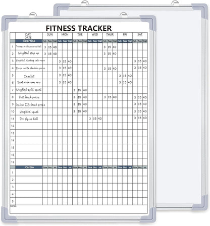 Lincia 16 x 12 Inch Fitness Tracker Whiteboard Workout Calendar for Home Gym Dry Erase Planner Hanging Removable to Do List for Wall Whiteboard with Aluminum Frame for Gym Program(Style A)