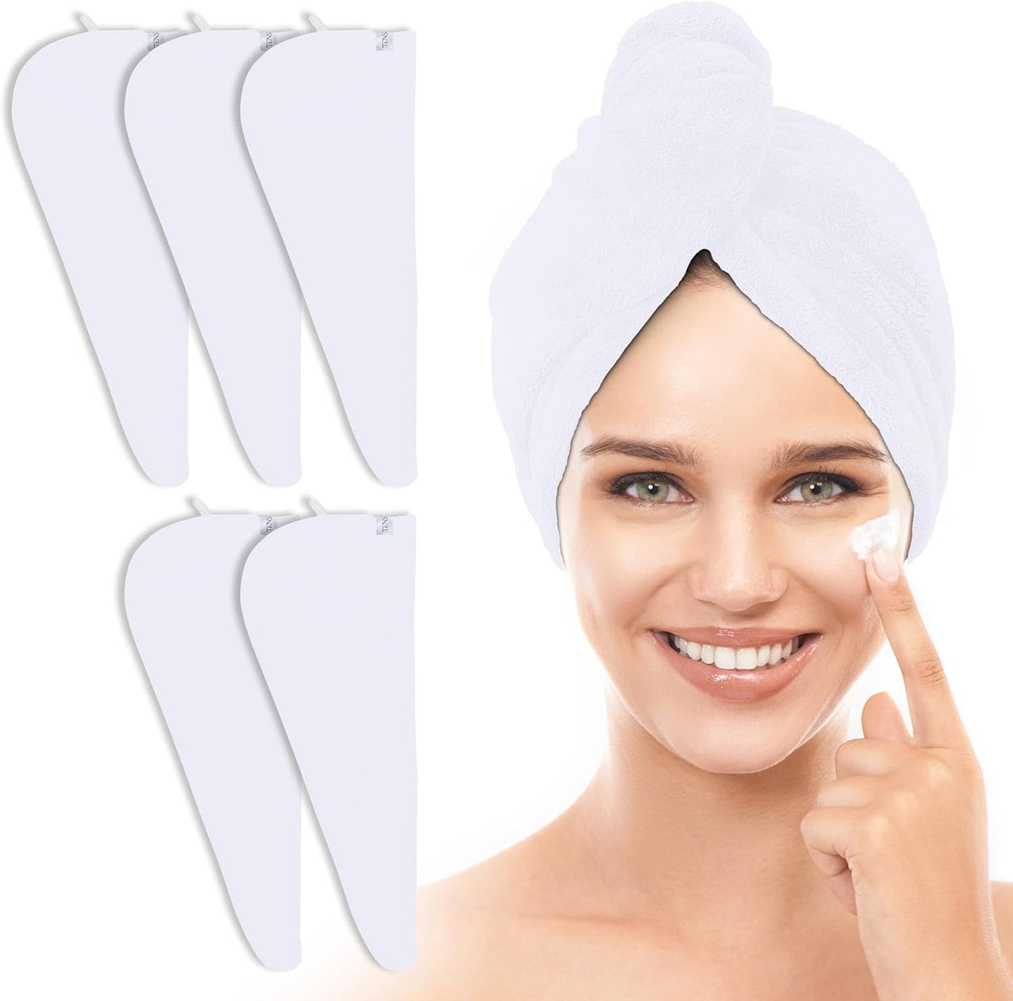 TENSTARS 5 Pack Thicken Microfiber Hair Towel Wrap for Women - Elastic Loop Design - 320GSM Coral Velvet - Quick Dry Hair Turban - 11x28 Inch (Pink)