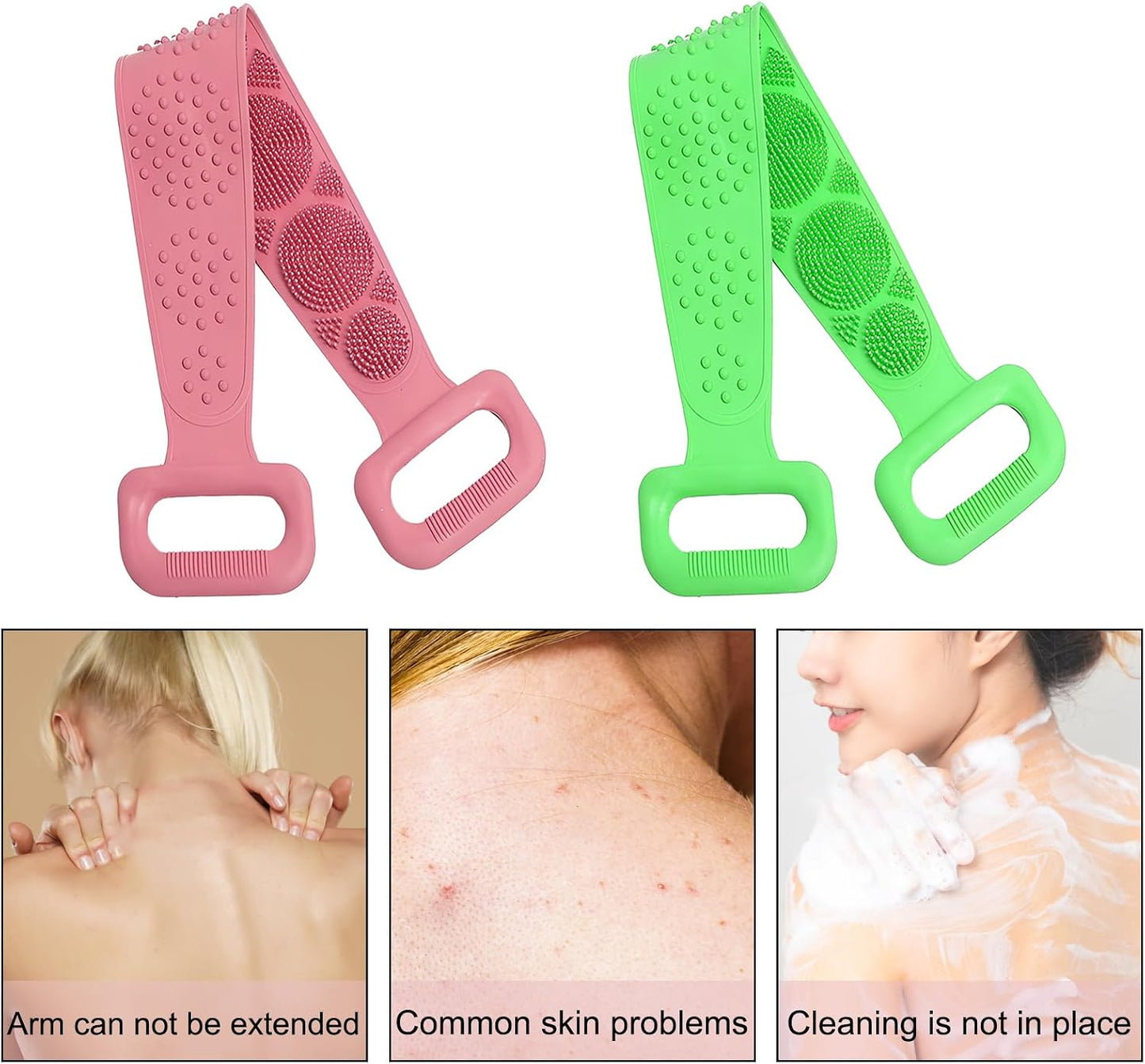 Silicone Body Scrubber for Shower,Silicone Back Body Scrubber with Handle,27.5 Inch Exfoliating Deep Clean Bath Body Brush Scrubber for Men and Women-2 PCS