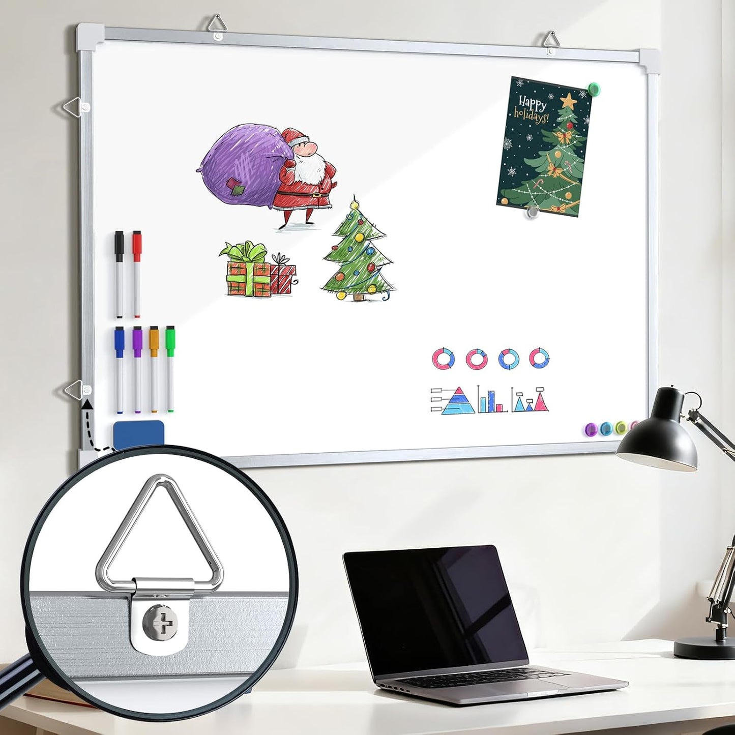 MaxGear Monthly Calendar Dry Erase Board for Wall, 16"x12", White Frame | Double-Sided, Hanging Small White Board, Portable Whiteboard for Planning, Drawing, Memo, to Do List, Home, Kitchen, Office