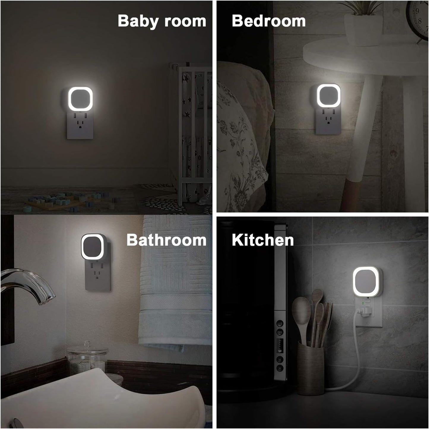 YUNLEX 2 Pack Amber Night Light, Dusk to Dawn Sensor, Warm Glare-Free Reflected Glow, 3-Level Dimmer, Auto On/Off, Plug-in LED Nightlight for Bedroom, Kids, Bathroom, Sleep, Baby Nursery, Toddler