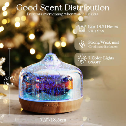 Porseme 500ml Glass Essential Oil Diffuser Aromatherapy Ultrasonic Cool Mist Humidifier 15-21 Running Hours Waterless Auto-Off Air Diffusers for Sleeping Yoga Working Spa(Light Blue)