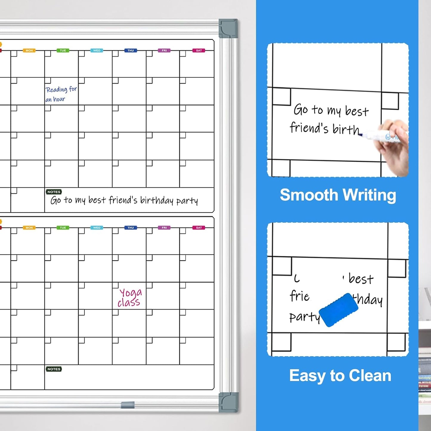Calendar Whiteboard for Wall 36" x 24", 4 Month Magnetic Calendar Dry Erase Board, Planning Board Bulletin Board Portable Board for Office, School, Home Organization