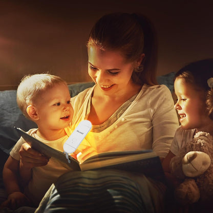 Akomid USB Rechargeable Book Light for Reading in Bed, 8 LEDs Bookmark Style Clip on, Eye-Cared Amber Light Mode for Kids, Blue Light Blocking, Stepless Dimming,Khaki