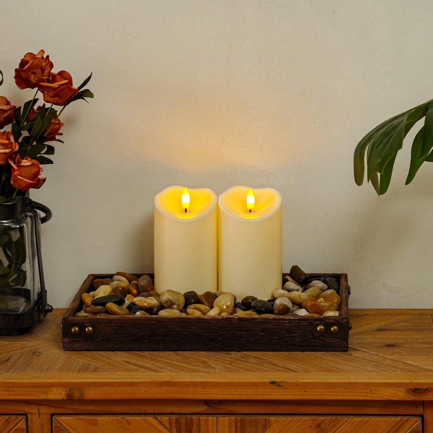 Homemory 6"x3" Outdoor Waterproof Flameless Candles, LED Candles, Battery Operated Candles with Remote and Timers, Electric Fake Plastic Pillar Candles, Ivory White, Set of 2