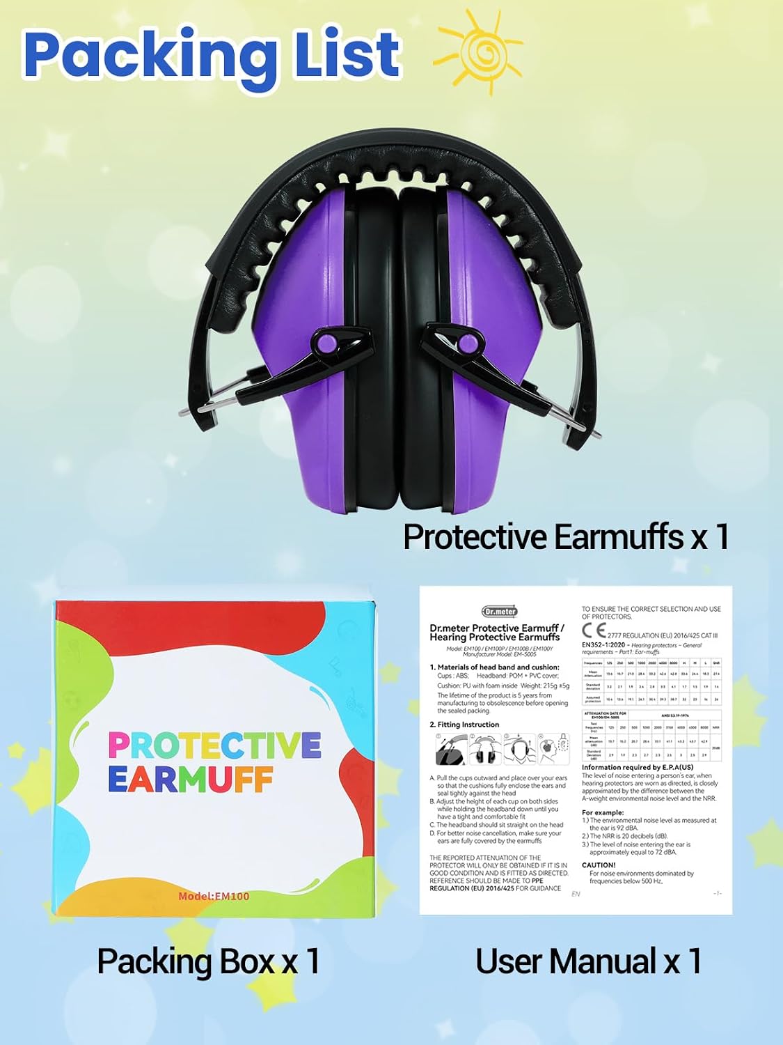 Dr.meter Ear Muffs for Noise Reduction: 27.4SNR Noise Cancelling Headphones for Kids Adults, EM100 Adjustable Hearing Protection Earmuffs for Monster Jam, Autism Sensory, Concerts, Fireworks