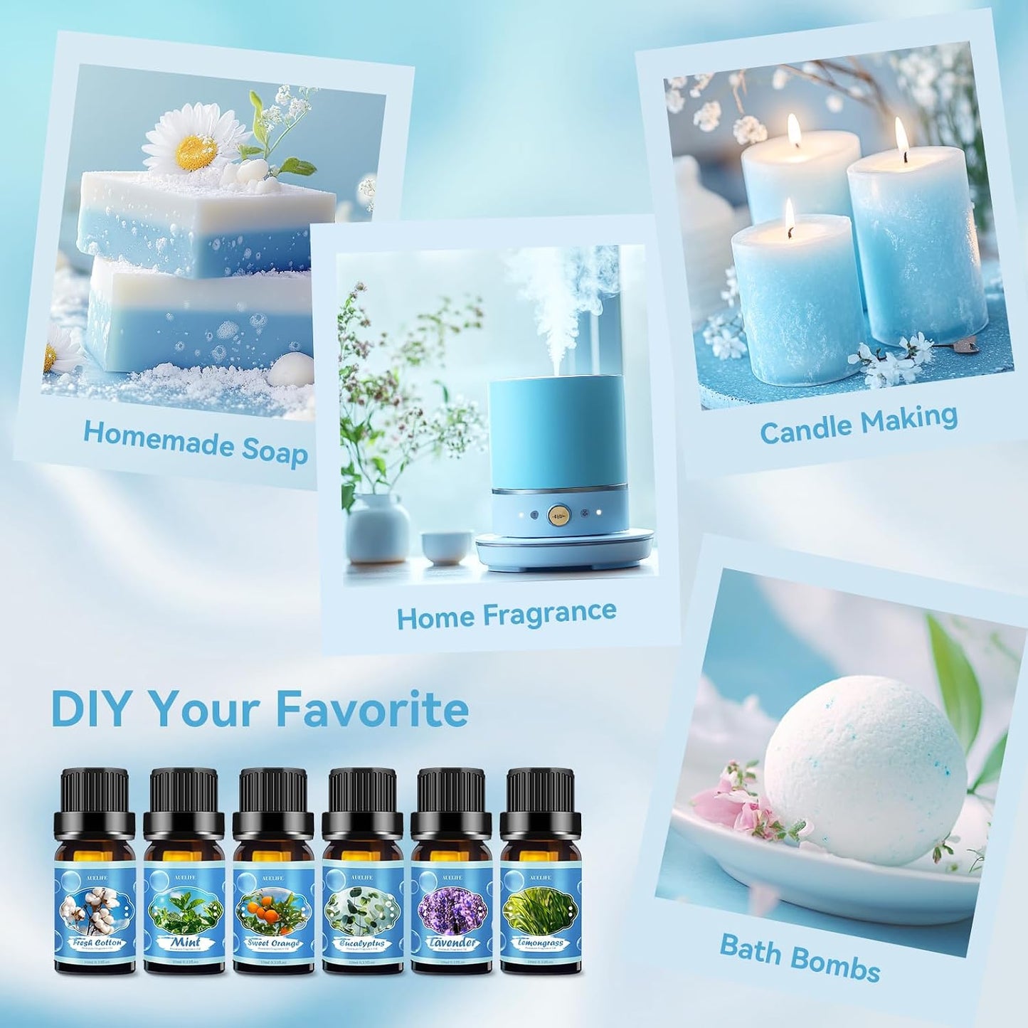 Men Essential Oils Set for Diffuser for Home, 6x10ml Masculine Fragrance Oils for Candle Making, Scented Oil Gift Set for Men, Mahogany, Sandalwood, Cologne, Smoke Vanilla, Leather