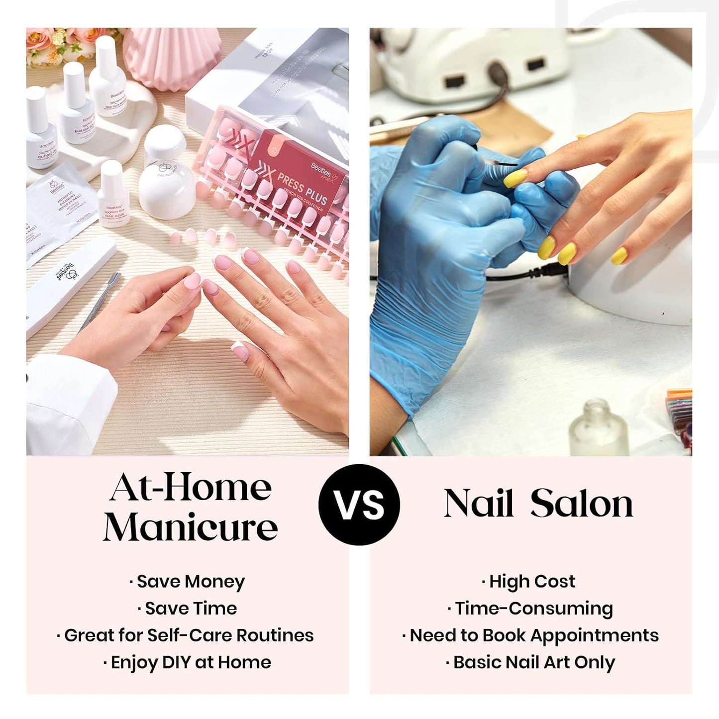 Beetles Press On Nail Kit-Short Square French Tip Press On Nails, 150Pcs Pink French Nail Tips with Nail Glue & Remover Builder Top Coat Nail Lamp, All-in-One DIY Fake Nails Gift for Women