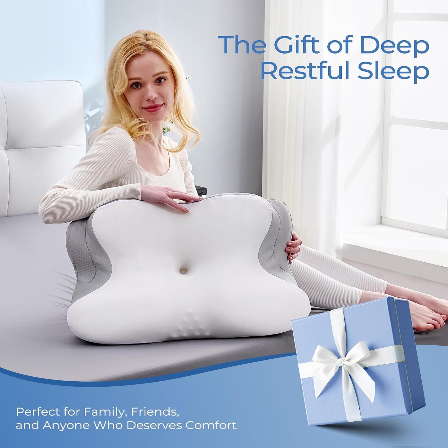 BDEUS Cervical Neck Pillow for Sleeping – Ergonomic Memory Foam Pillow with Massage Nodes for Neck Pain Relief, Side Sleeper & Back Support, CertiPUR-US Certified, Grey