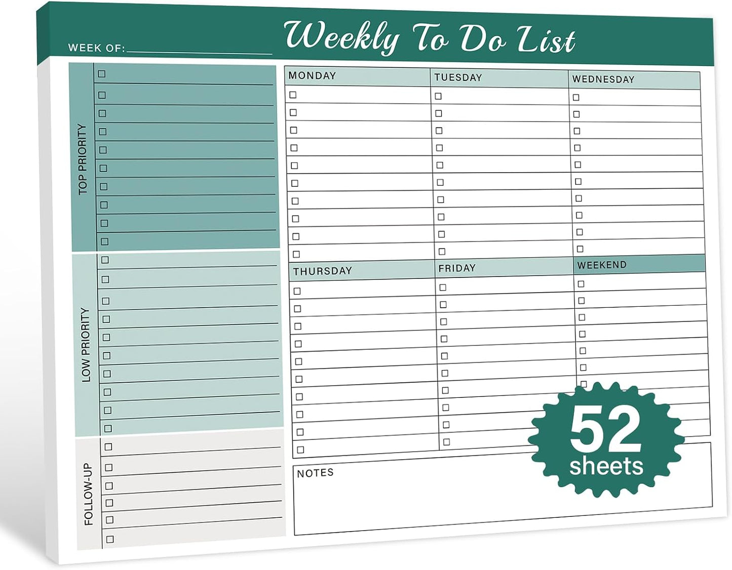Weekly To Do List Notepad with 52 Undated Sheets（8.5"×11"）- Weekly Desk Planner Pad with Spiral Binding for Women & Man, Office, School and Home Personal Organizer
