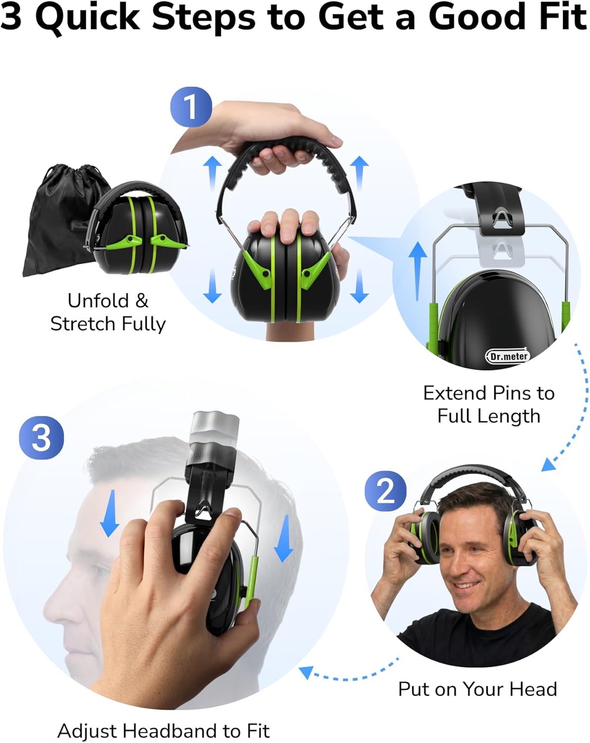 Dr.meter Ear Protection Ear Muffs, Noise Cancelling Headphones for Adults Kids 31dB Earmuffs for Noise Reduction, Hearing Protection for Shooting Gun Range, Mowing, Monster Jam, Sensory, Fireworks