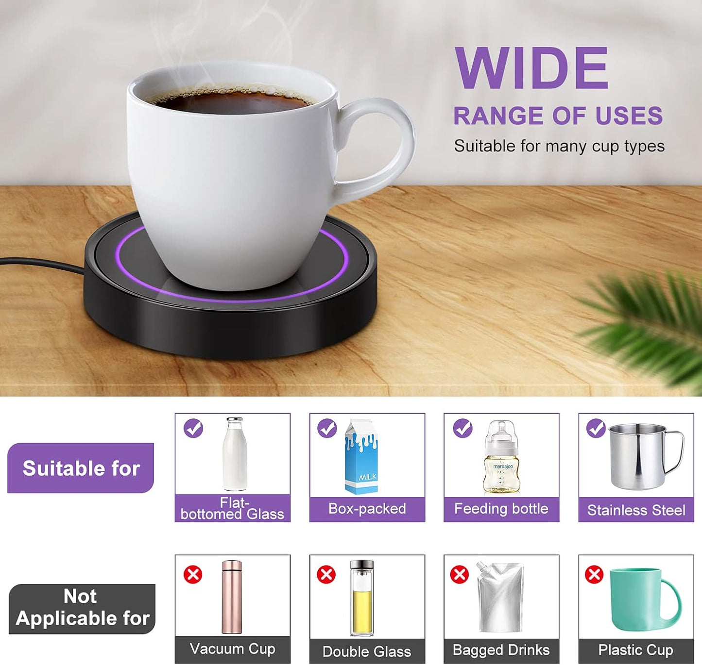 Coffee Mug Warmer, Electric Beverage Warmers for Office Home Desk Use, Smart Cup Warmer Thermostat Coaster for Hot Coffee Tea Espresso Milk Candle Wax with Gravity Switch Auto On/Off 135F