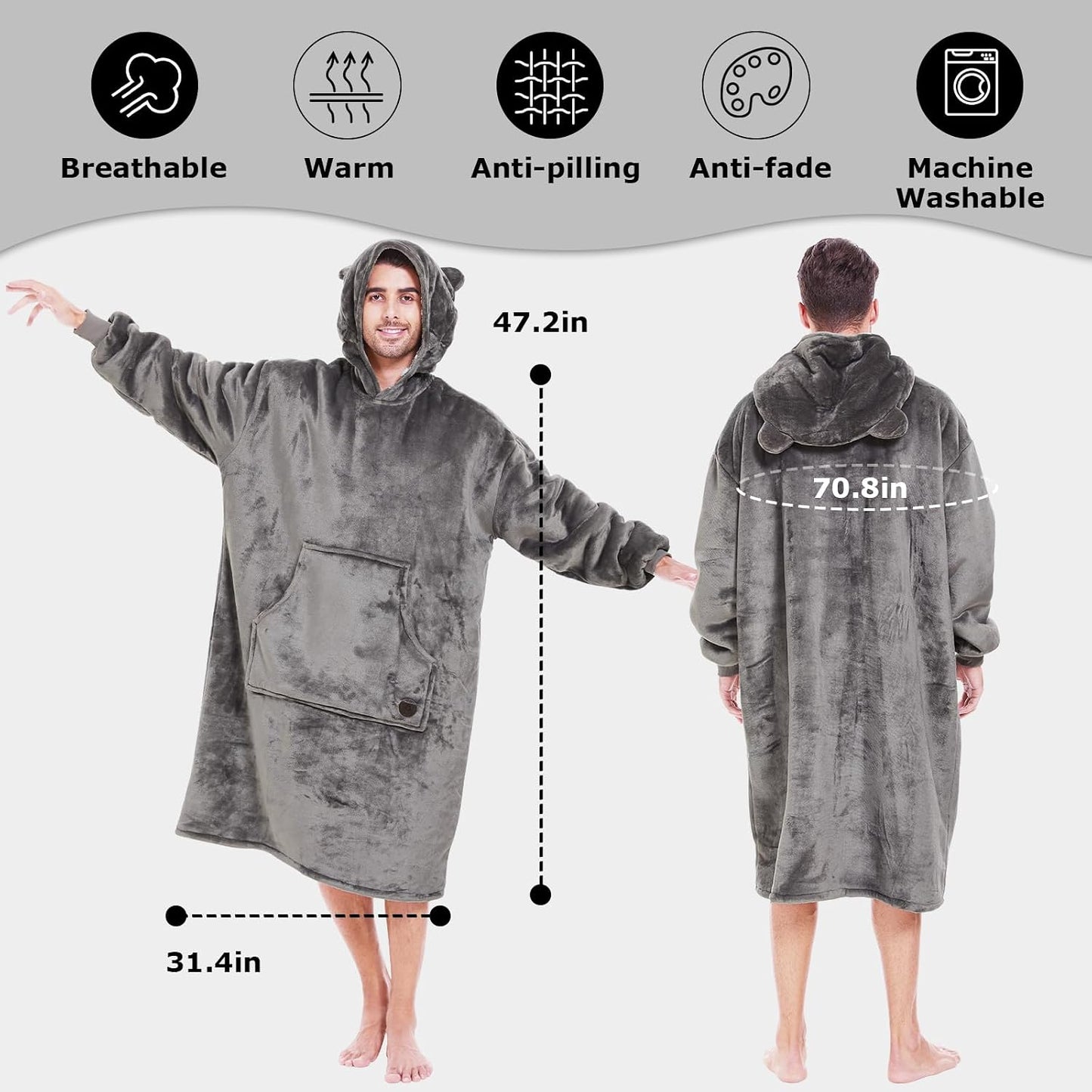 THREE POODLE Wearable Blanket Hoodie for Women, Oversized Sherpa Sweatshirt Blanket for Adults Men, Cozy Hooded Blankets, Gifts for Teen Girls Women Mom Sister