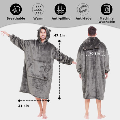 THREE POODLE Wearable Blanket Hoodie for Women, Oversized Sherpa Sweatshirt Blanket for Adults Men, Cozy Hooded Blankets, Gifts for Teen Girls Women Mom Sister