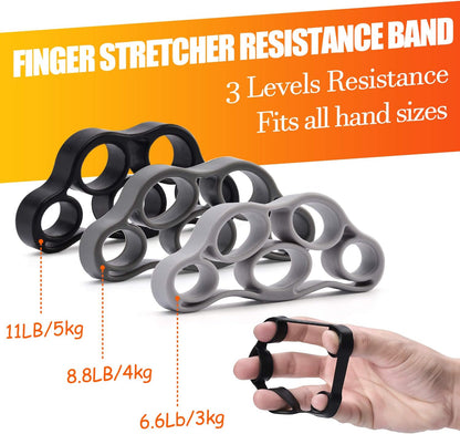 Grip Strength Trainer 7 Pack Adjustable Hand Gripper, Finger Stretcher Resistance Extensor Bands, Finger Exerciser, Grip Strength Ring & Stress Ball, Hand Grip Strengthener