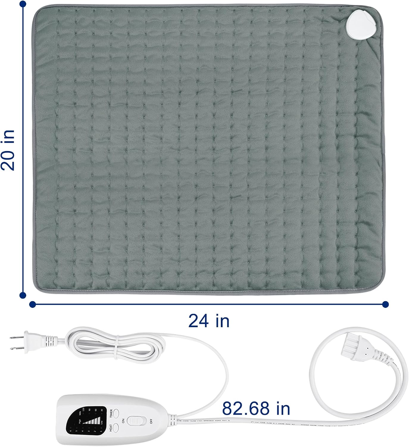 Electric Heating pad with 6 Heat Settings, Auto Shut Off, Dry Electric Heating for Back Neck Knee Arms Legs Shoulder Heat Pads for Christmas Birthday Father Mother's Day (24"X12", Gray Green)