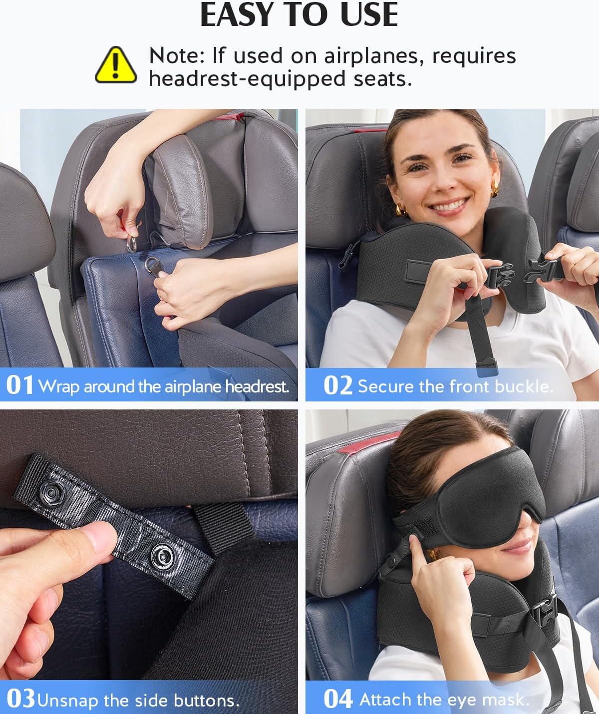YFONG Travel Pillow for Long Flights, Patented 360° Ergonomic Sleeper Hold Head Support System with Memory Foam Neck Pillow & 3D Sleep Mask, Prevent Head Bobbing for Airplane & Road Trip, Pink