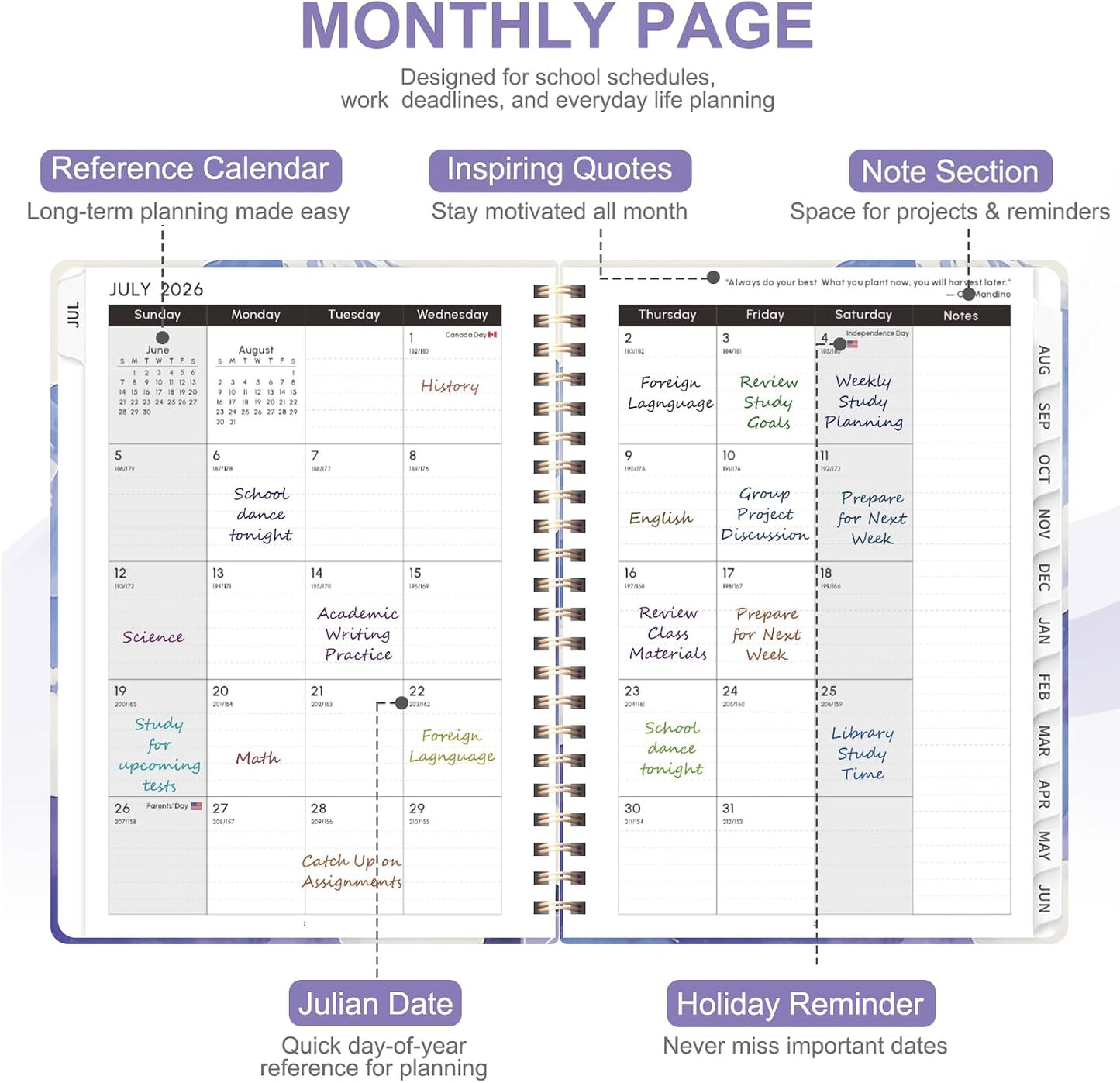 Planner 2026-2027, Weekly and Monthly Calendar Planner, JUL 2026 - JUN 2027 | Academic Year, Daily Agenda Book, A5(6.3'' x 8.5''), Sprial Bound, Inner Pocket, Office School Use