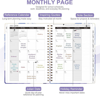 Planner 2026-2027, Weekly and Monthly Calendar Planner, JUL 2026 - JUN 2027 | Academic Year, Daily Agenda Book, A5(6.3'' x 8.5''), Sprial Bound, Inner Pocket, Office School Use