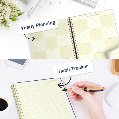 AuroPlanner Undated Daily Planner To Do List Hourly Schedule 2028 2027 2026 Calendar & Holiday Habit Tracker 180 Pages Letter Size 8.5" x 11" Sheets Hardcover Spiral Bound Notebook (Red)