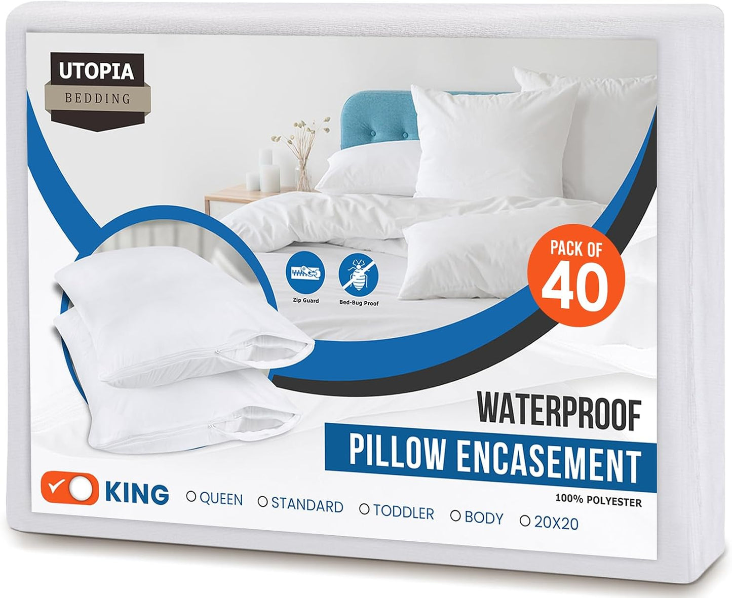 Set of 4 Pillow Protectors with Zipper Standard Size, Bed Bug and Dust Mite Proof Pillow Covers, Ultra Soft Pillow Encasements, Moisture Wicking and Waterproof Pillow Cases by Utopia Bedding (White)