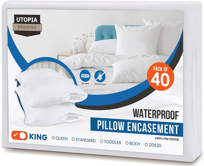 Set of 4 Pillow Protectors with Zipper Standard Size, Bed Bug and Dust Mite Proof Pillow Covers, Ultra Soft Pillow Encasements, Moisture Wicking and Waterproof Pillow Cases by Utopia Bedding (White)
