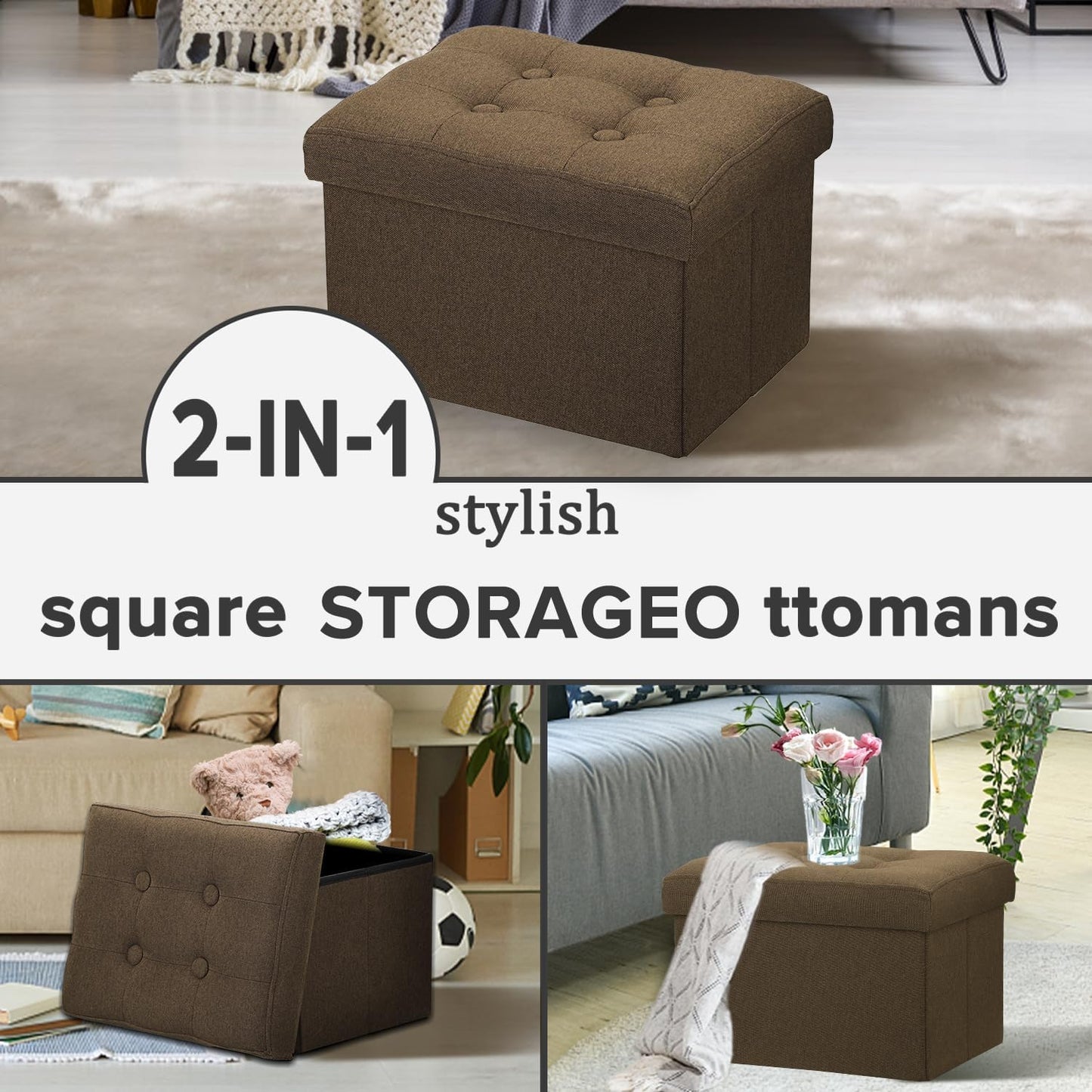LINMAGCO Ottoman with Storage Small Foot Rest Stool Under Desk Stool Short Folding Footrest for Living Room Bedroom Home Office Dorm Dark Gray 16X12X12IN
