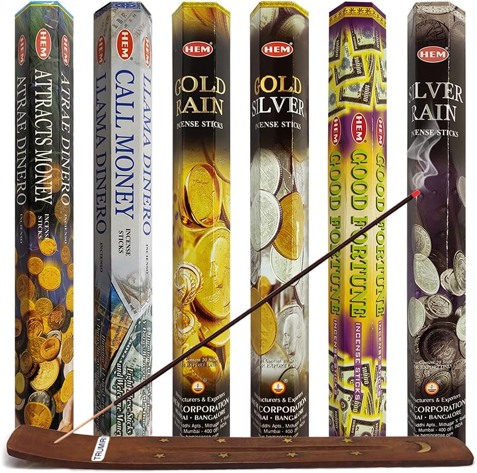 Hem Incense Sticks Variety Pack #23-120 Insence-Sticks (6 Incents x 20 Insense) + Incense Stick Holder with 6 Most Liked Scents Including Patchouli Dragons Blood White Sage Frankincense-Myrrh