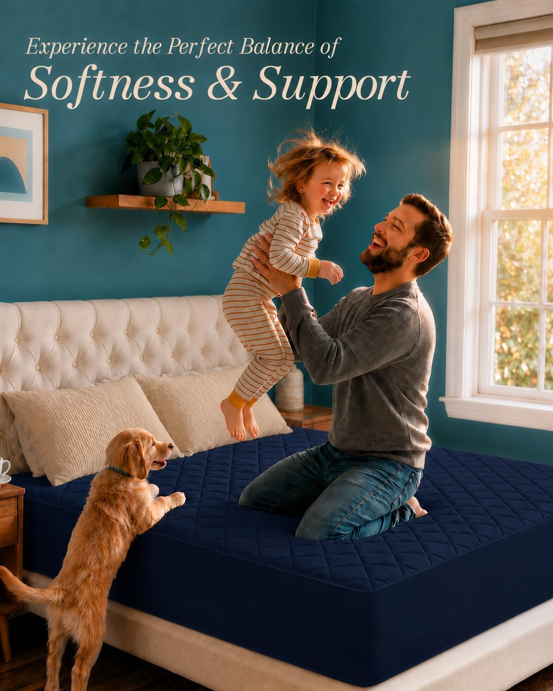 Quilted Fitted Mattress Pad, Queen Mattress Protector Topper with Deep Pocket Stretches up to 16 Inches, Machine Washable Mattress Cover by Utopia Bedding (White)