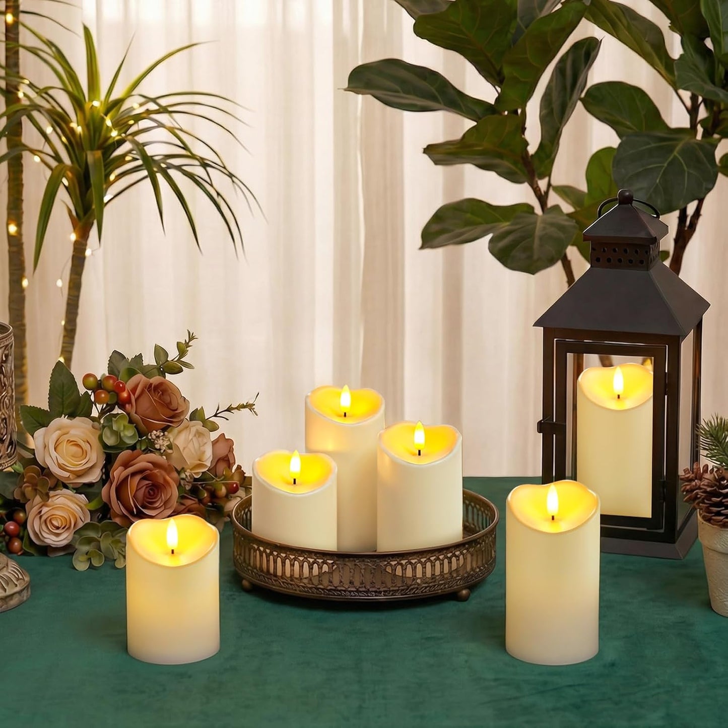 Homemory 6"x3" Outdoor Waterproof Flameless Candles, LED Candles, Battery Operated Candles with Remote and Timers, Electric Fake Plastic Pillar Candles, Ivory White, Set of 2