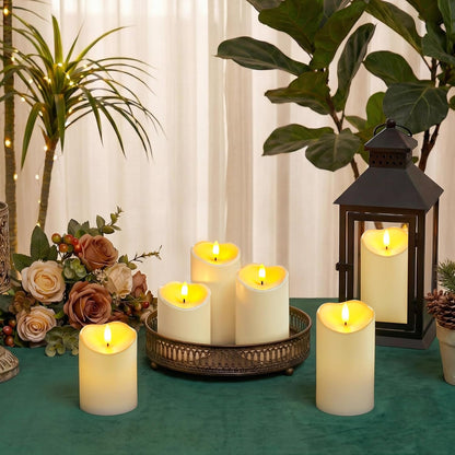Homemory 6"x3" Outdoor Waterproof Flameless Candles, LED Candles, Battery Operated Candles with Remote and Timers, Electric Fake Plastic Pillar Candles, Ivory White, Set of 2