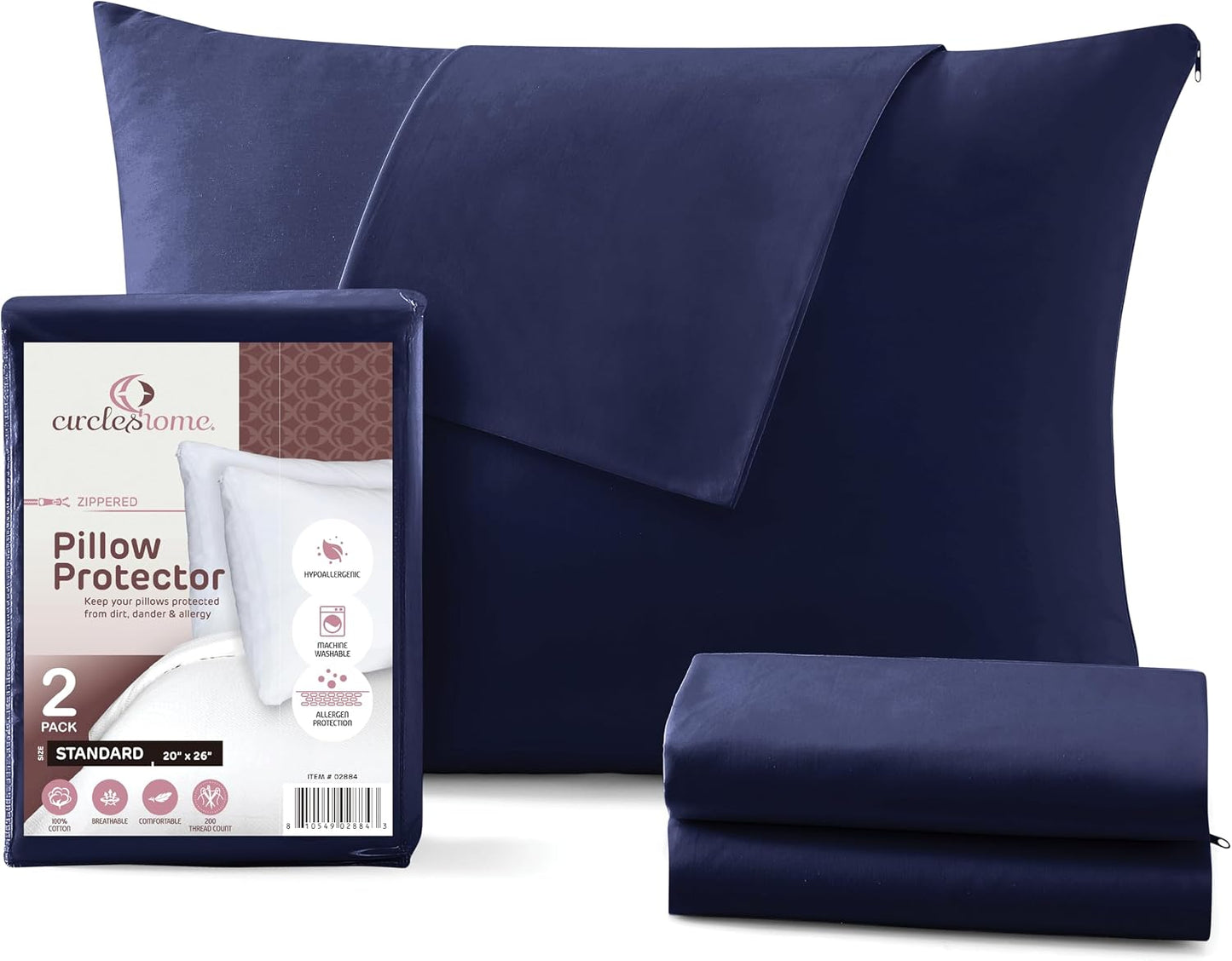 CirclesHome Pillow Protectors 4 Pack Standard Zippered - 100% Cotton Breathable Pillowcases - Protects Pillows from Dirt, Dust and Debri (Standard - Set of 4 - 20x26)