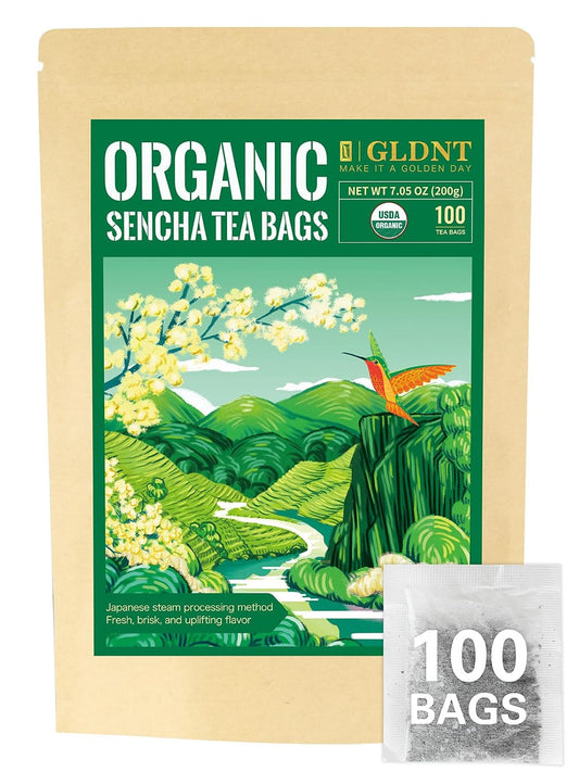 GLDNT Organic Sencha Tea Bags, Pure Sencha Green Tea, Smooth Flavor, 100ct